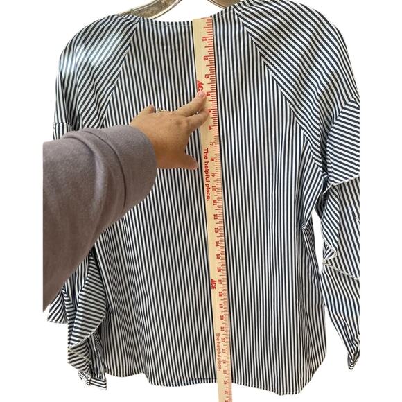 7 For All Mankind Striped Ruffle Long Sleeve Blouse Coastal Hamptons Small 7FAM - Picture 8 of 11